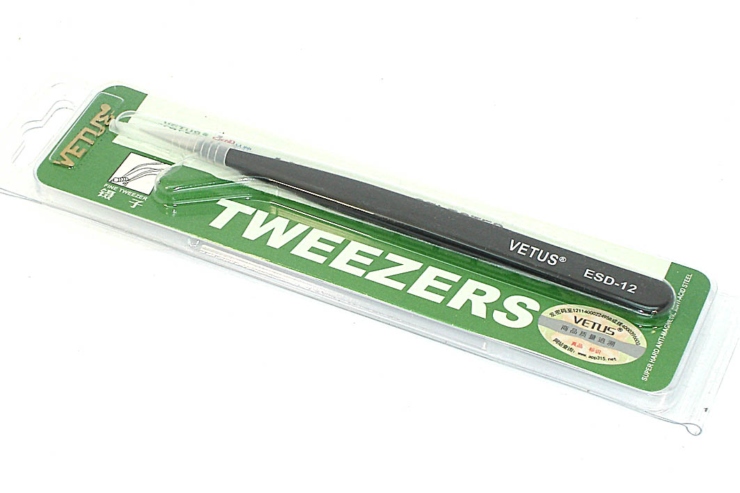 Пинцет Vetus ESD-12 антимагнитный, прямой, черный 135 мм