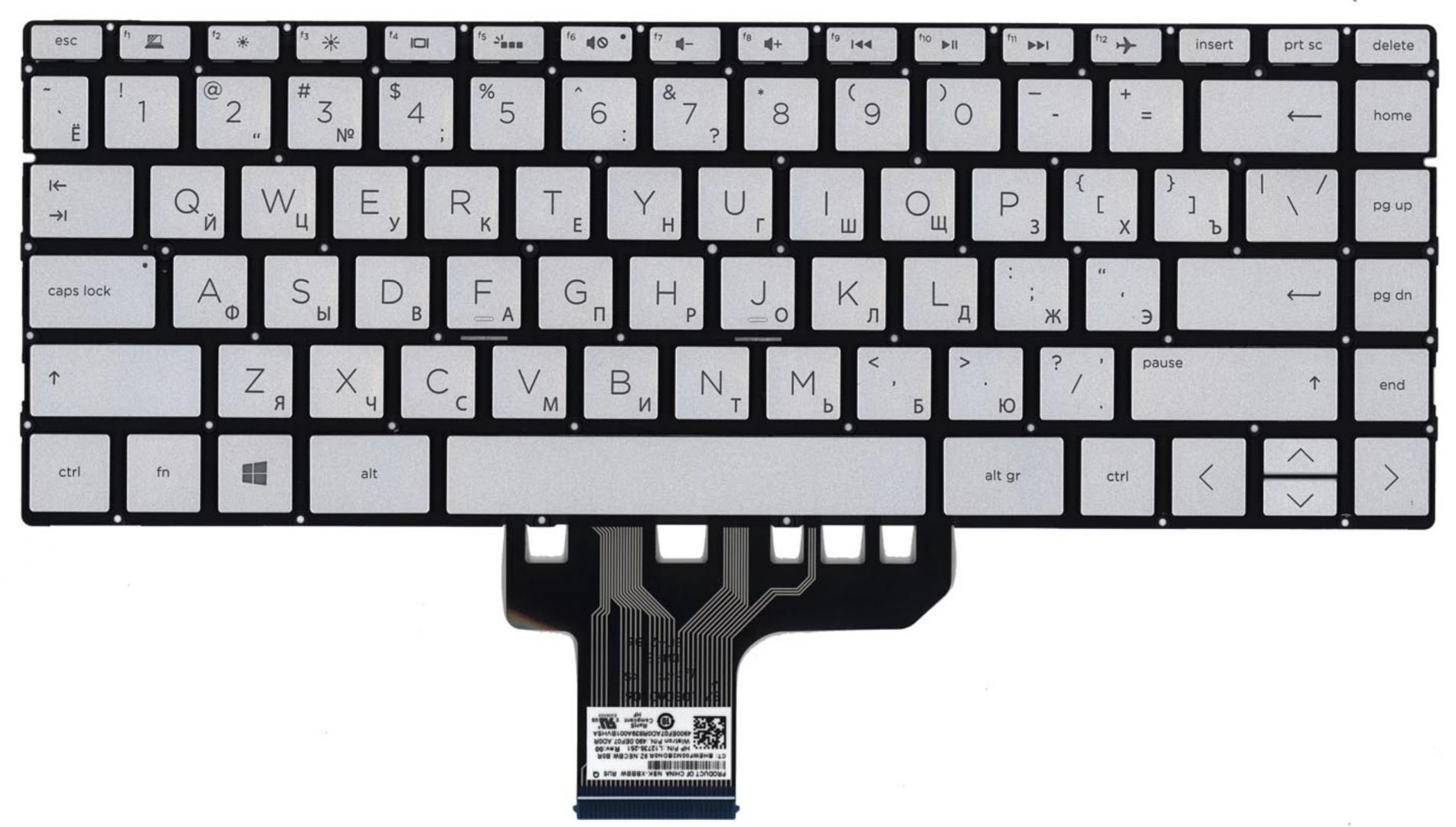 Клавиатура HP Pavilion 13-an1008ur серебристая, OEM