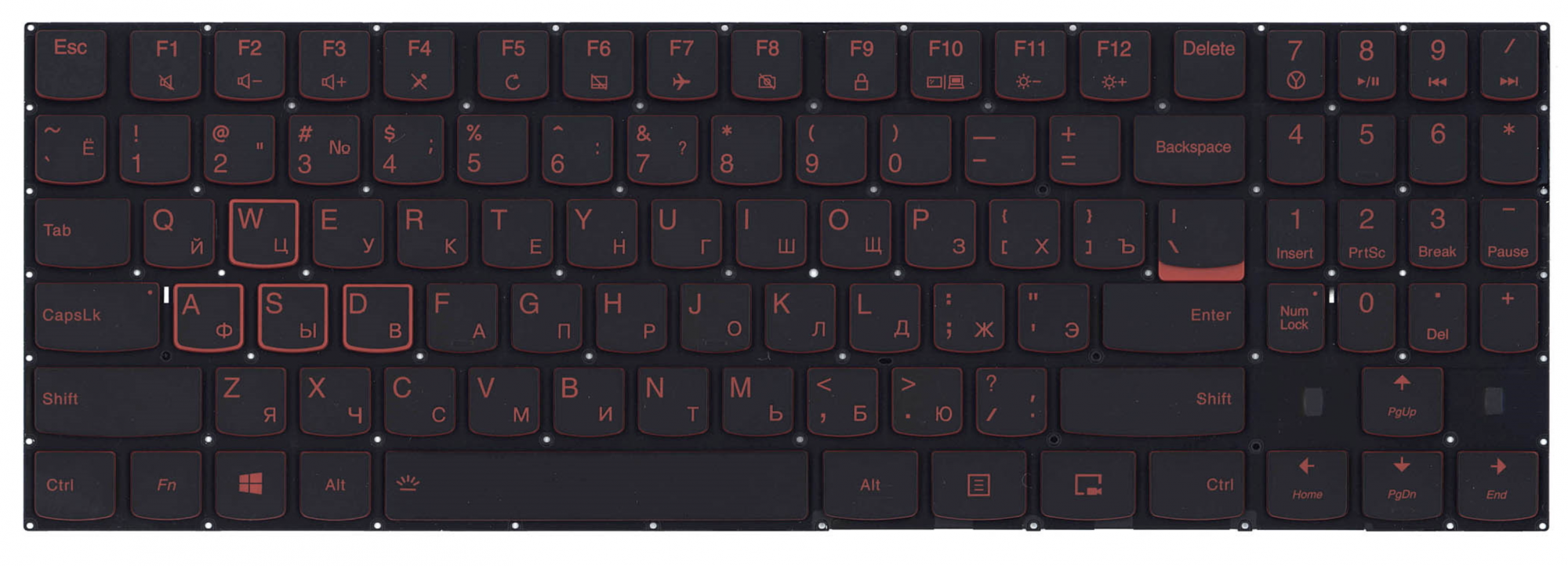 Клавиатура Lenovo Legion Y530-15ICH без рамки, с красной подсветкой, OEM