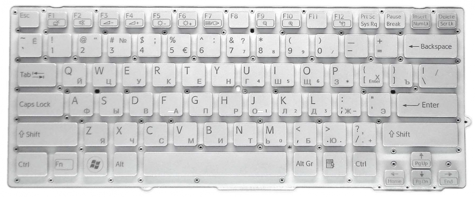 Клавиатура Sony Vaio VPC-SD серебристая, без рамки, OEM