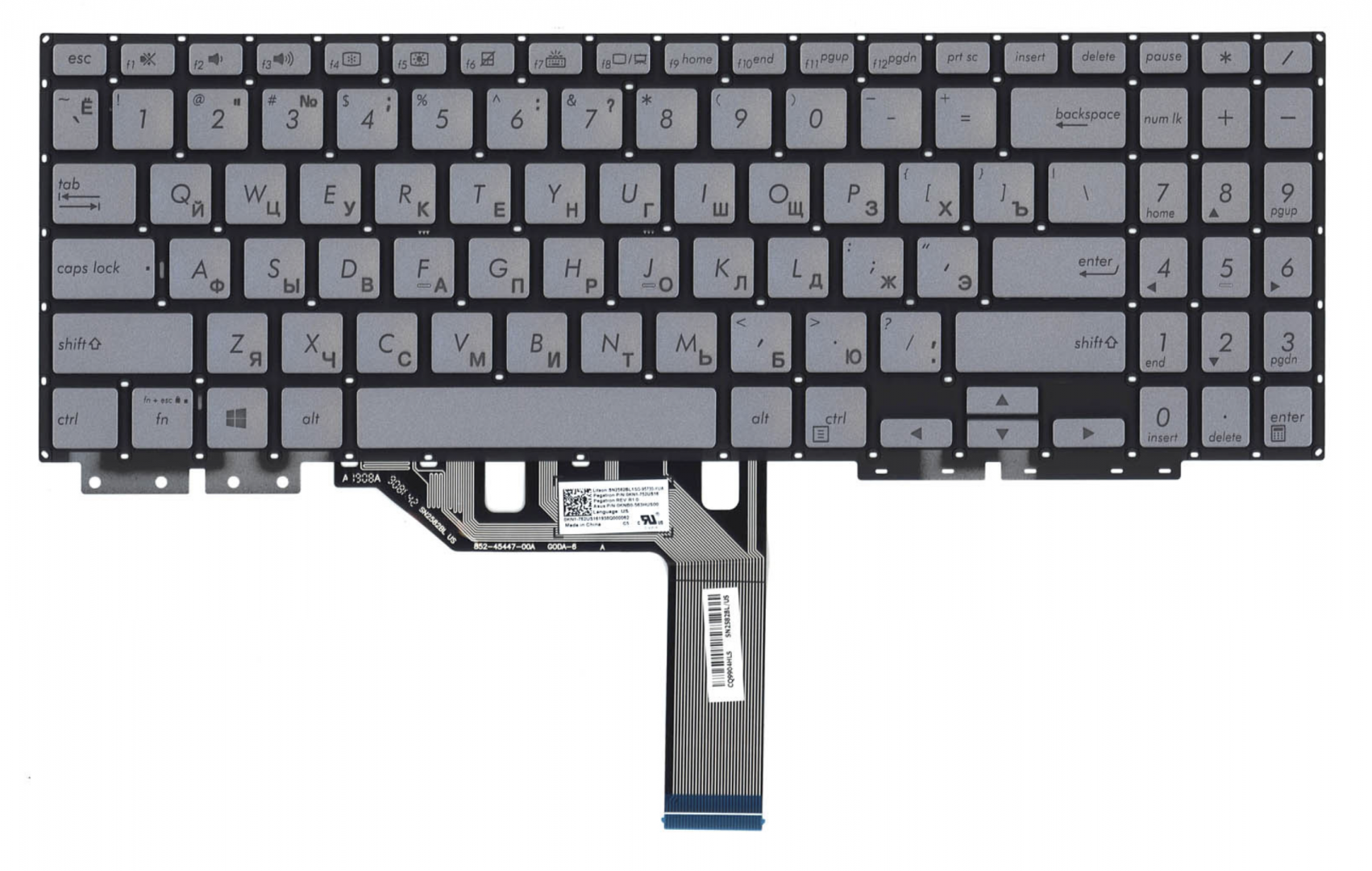 Клавиатура ASUS Zenbook UX562FD-EZ023T серебристая, с подсветкой, OEM