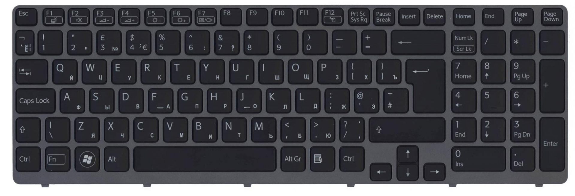 Клавиатура Sony VAIO SVE15 с серой рамкой и подсветкой, OEM