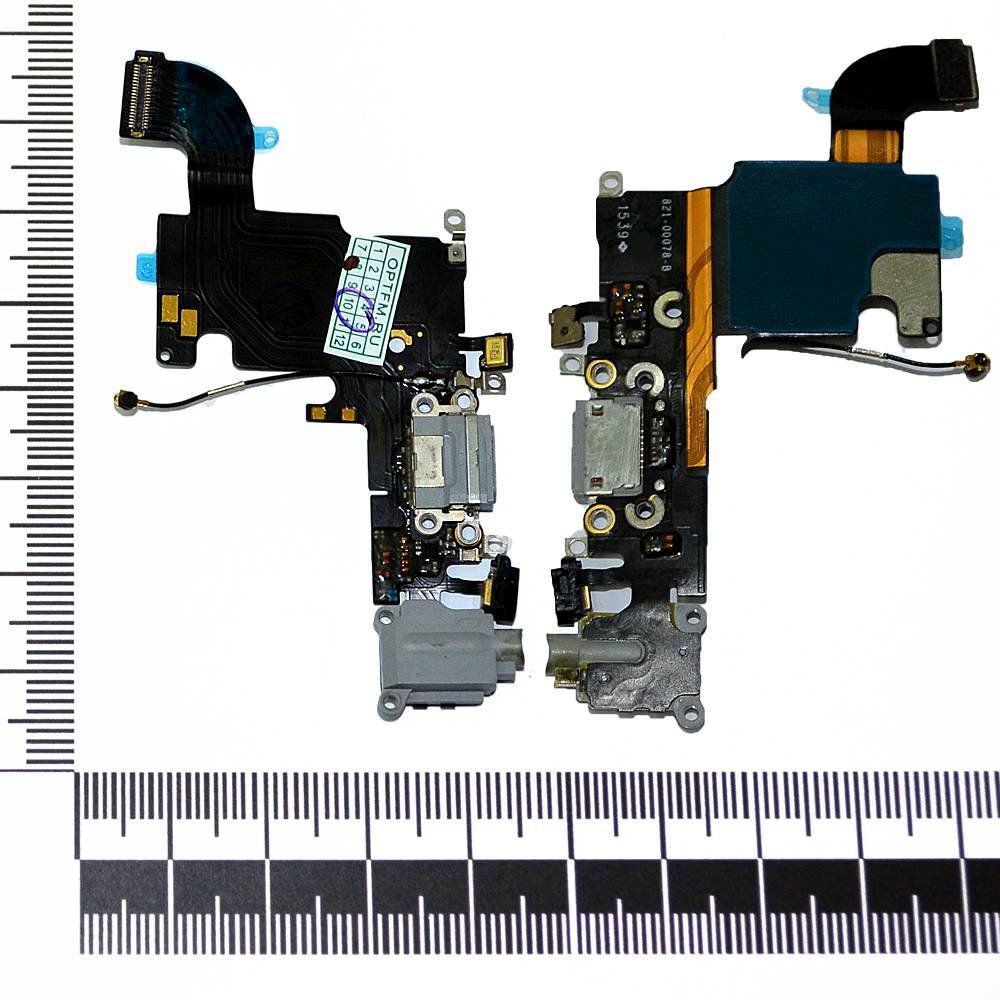 Шлейф iPhone 6S + разъем зарядки + разъем гарнитуры + микрофон серый orig Factory