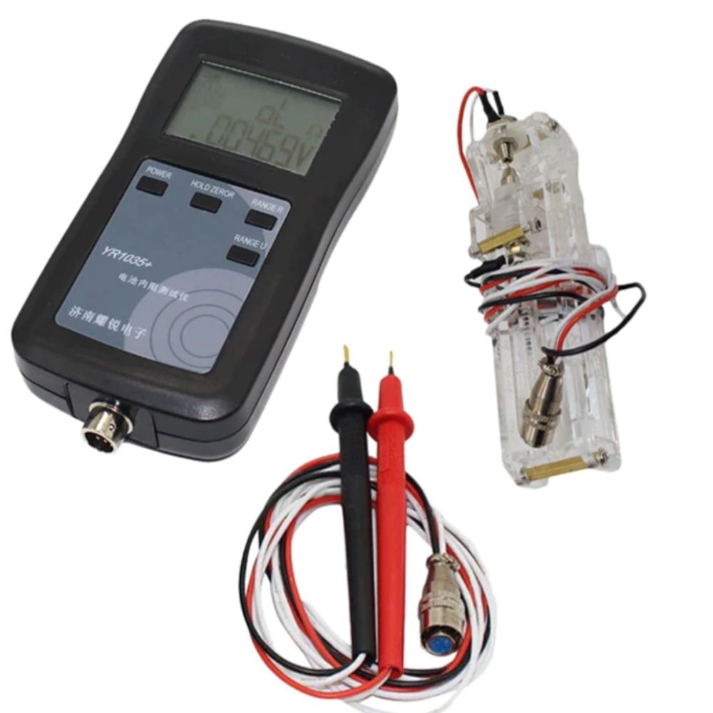 Измеритель внутреннего сопротивления аккумуляторов YR1035+ со щупами + держатель для ёмкостей