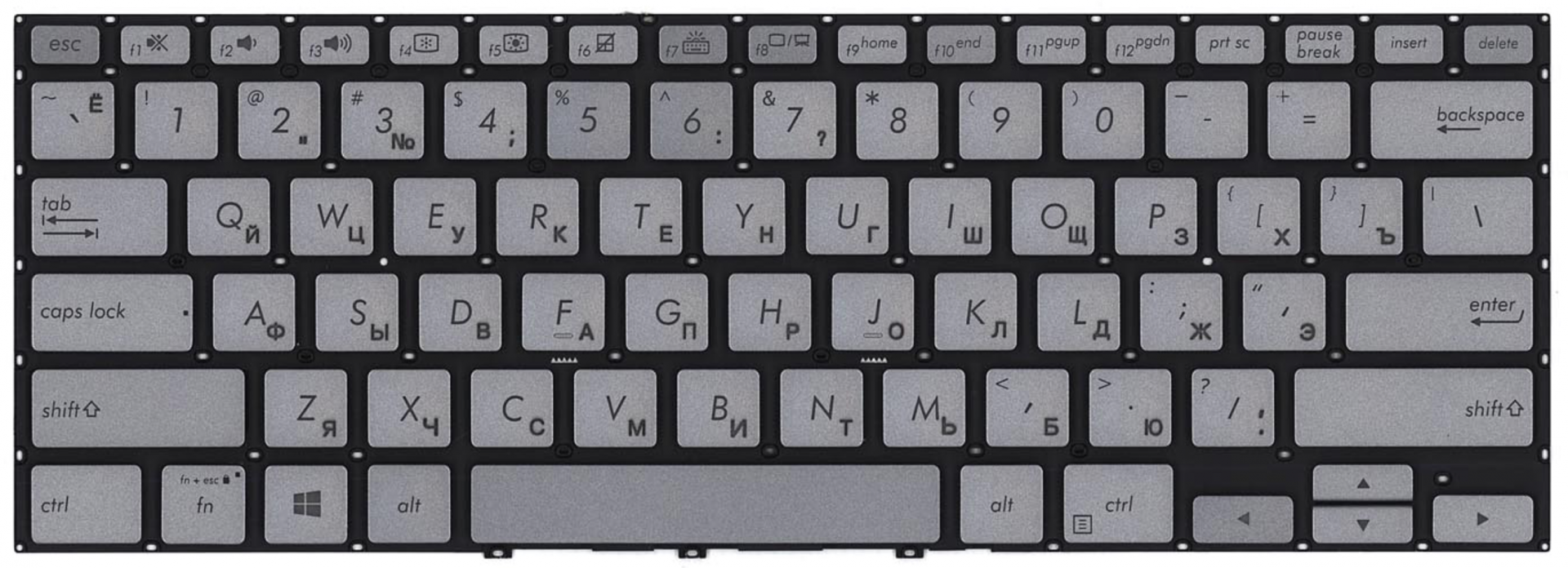 Клавиатура Asus Zenbook Flip 14 UX462DA серебристая, с подсветкой, OEM