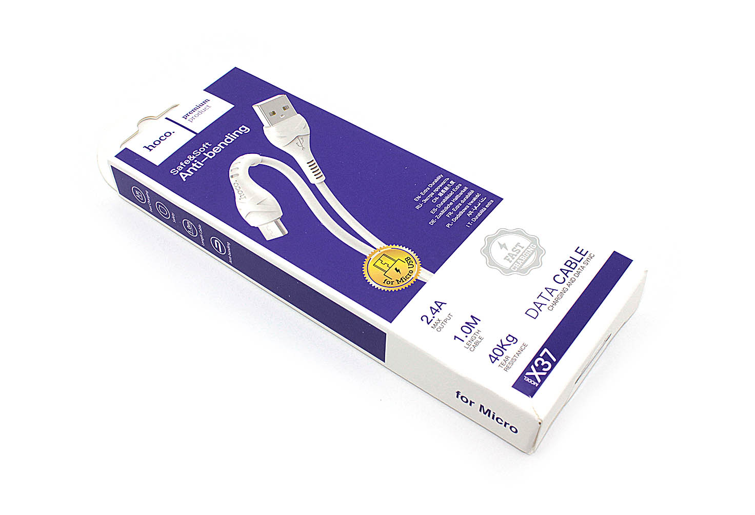 Кабель USB HOCO X37 Cool, USB - Micro USB, 2.4А, 1м, белый