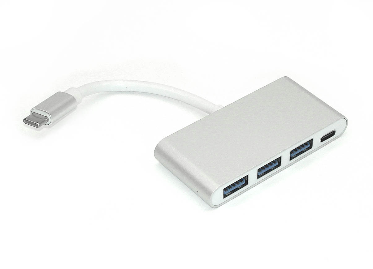 Адаптер Type-C на USB 3.0*3 + Type-С для MacBook серебристый