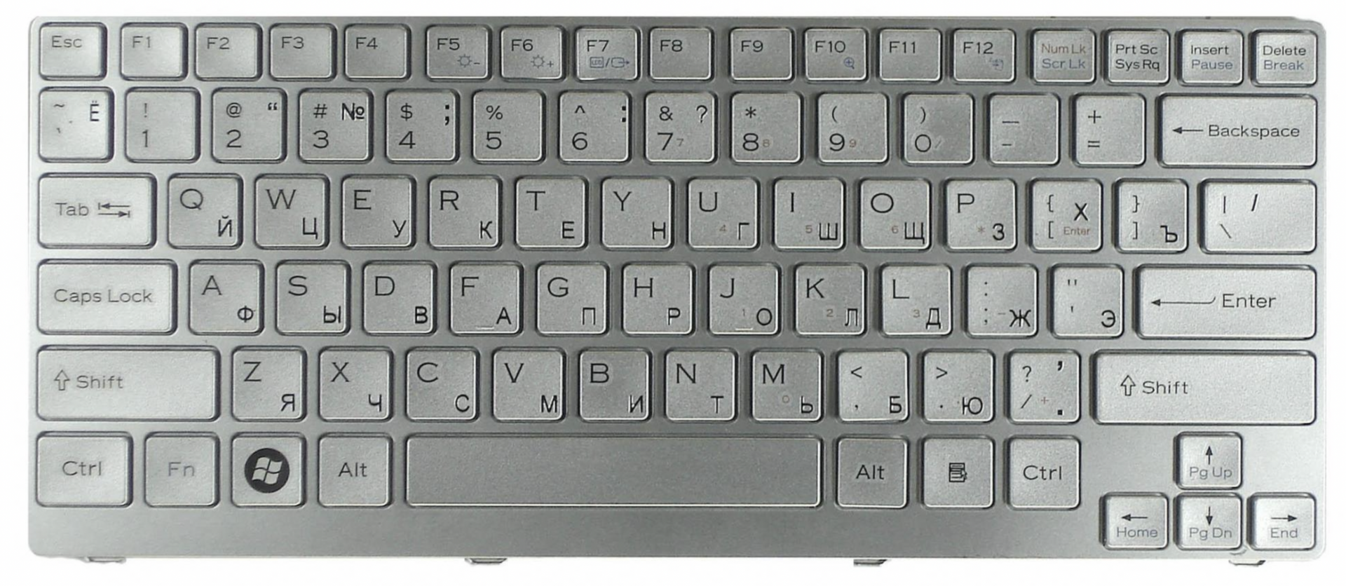 Клавиатура Sony Vaio VGN-CR серебристая, OEM