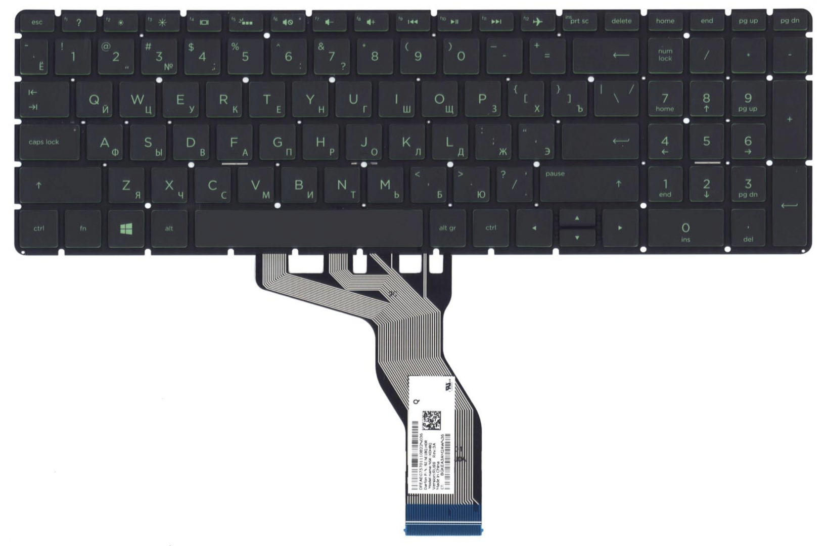 Клавиатура HP 250 G6 1XN65EA с зеленой подсветкой, OEM