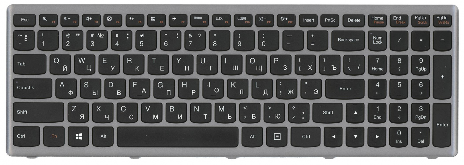 Клавиатура Lenovo IdeaPad Z500 с серой рамкой OEM