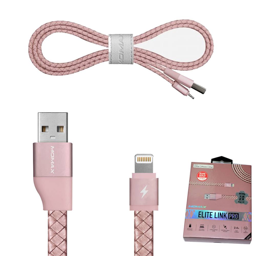 Кабель USB - Lightning 8-pin (MFI) MOMAX Elite Link Pro розовое золото (1м)