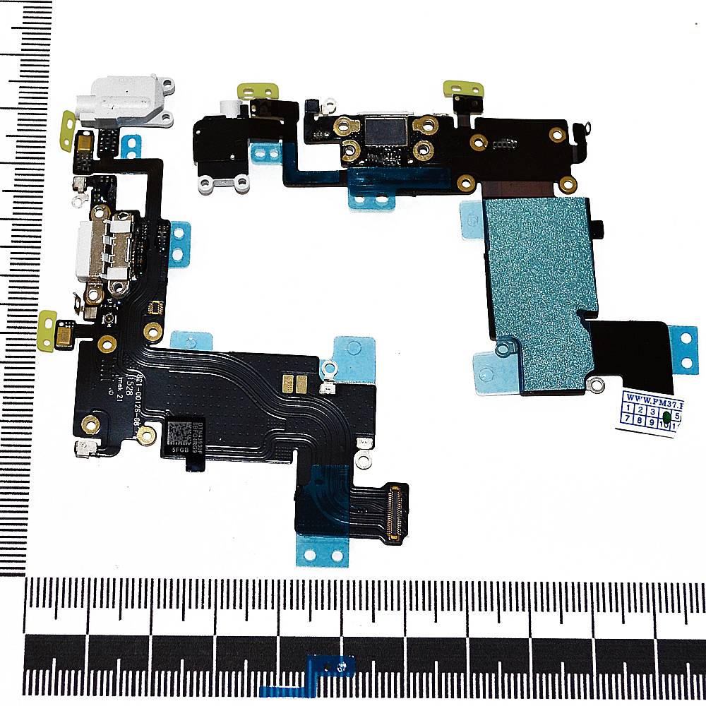 Шлейф iPhone 6S Plus + разъем зарядки + разъем гарнитуры + микрофон серый