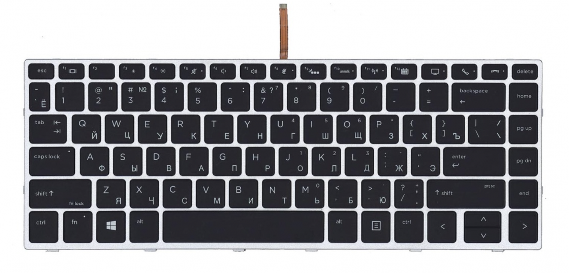 Клавиатура HP Elitebook 840 G5 с серебристой рамкой, подсветкой OEM