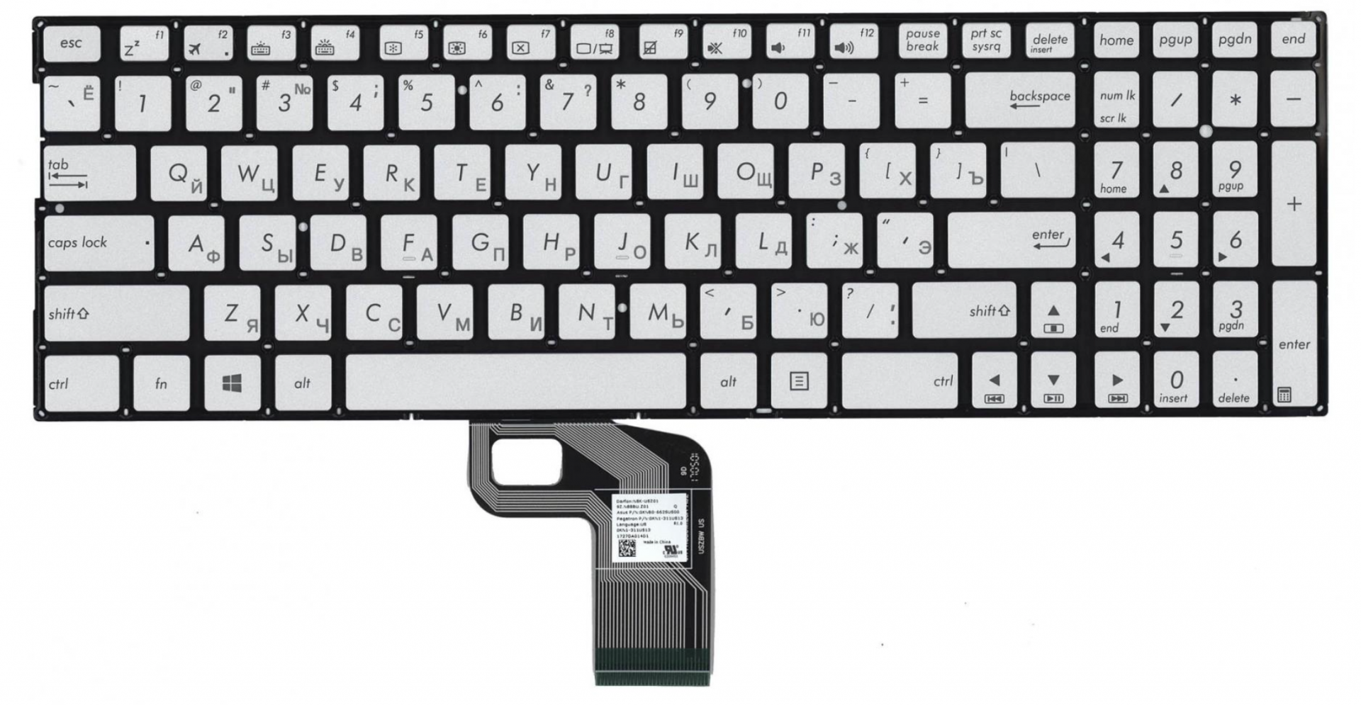 Клавиатура Asus Q504UA серебристая с подсветкой, OEM