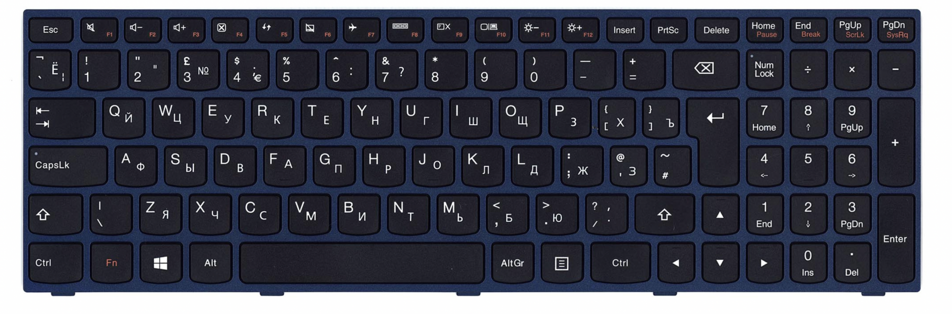 Клавиатура Lenovo IdeaPad Flex B50-30 с синей рамкой, OEM