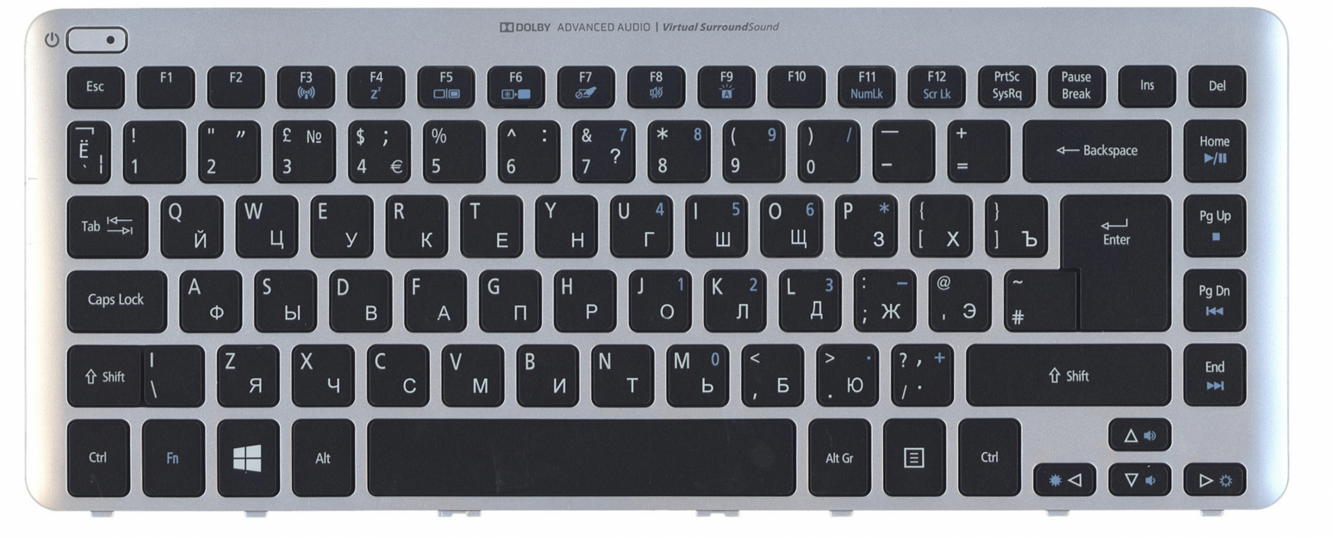 Клавиатура Acer Aspire V5-471 с серебристой рамкой, с подсветкой, OEM