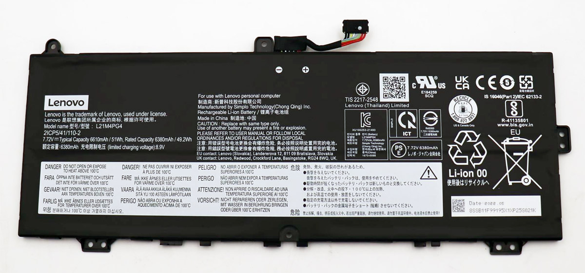 Аккумуляторная батарея для Lenovo Flex 5 Chrome 14IAU7 (L21M4PG4) 7.72V 51Wh