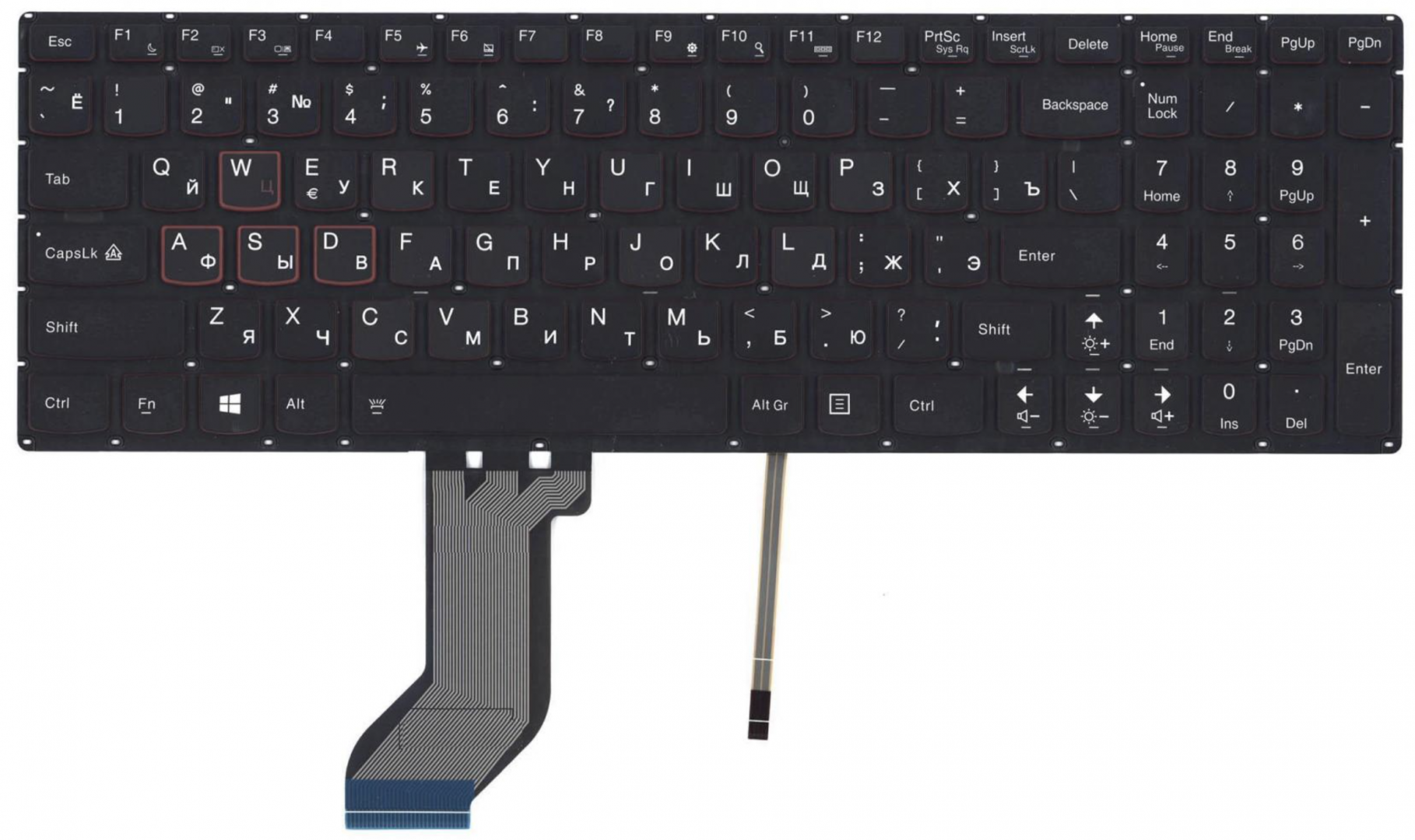 Клавиатура Lenovo IdeaPad Y700 без рамки, с подсветкой, OEM