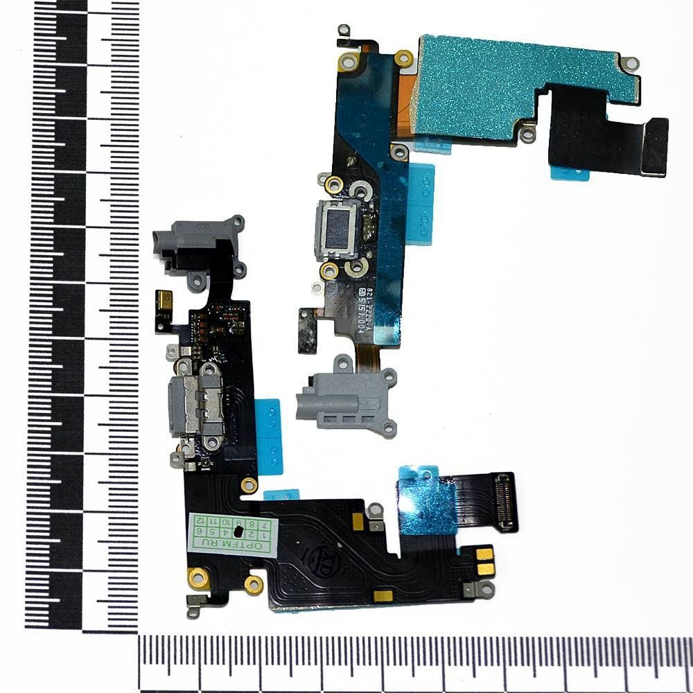 Шлейф iPhone 6 Plus + разъем зарядки + разъем гарнитуры + микрофон серый orig Used