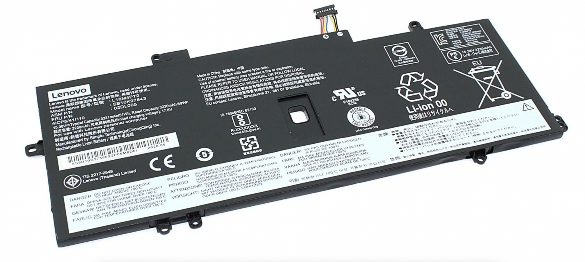 Аккумулятор Lenovo ThinkPad X1 Carbon 2020-20UAS04T00 15.36V, 3321mAh, Original