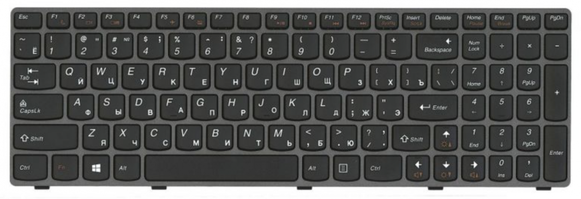 Клавиатура Lenovo IdeaPad G780 с серой рамкой, OEM