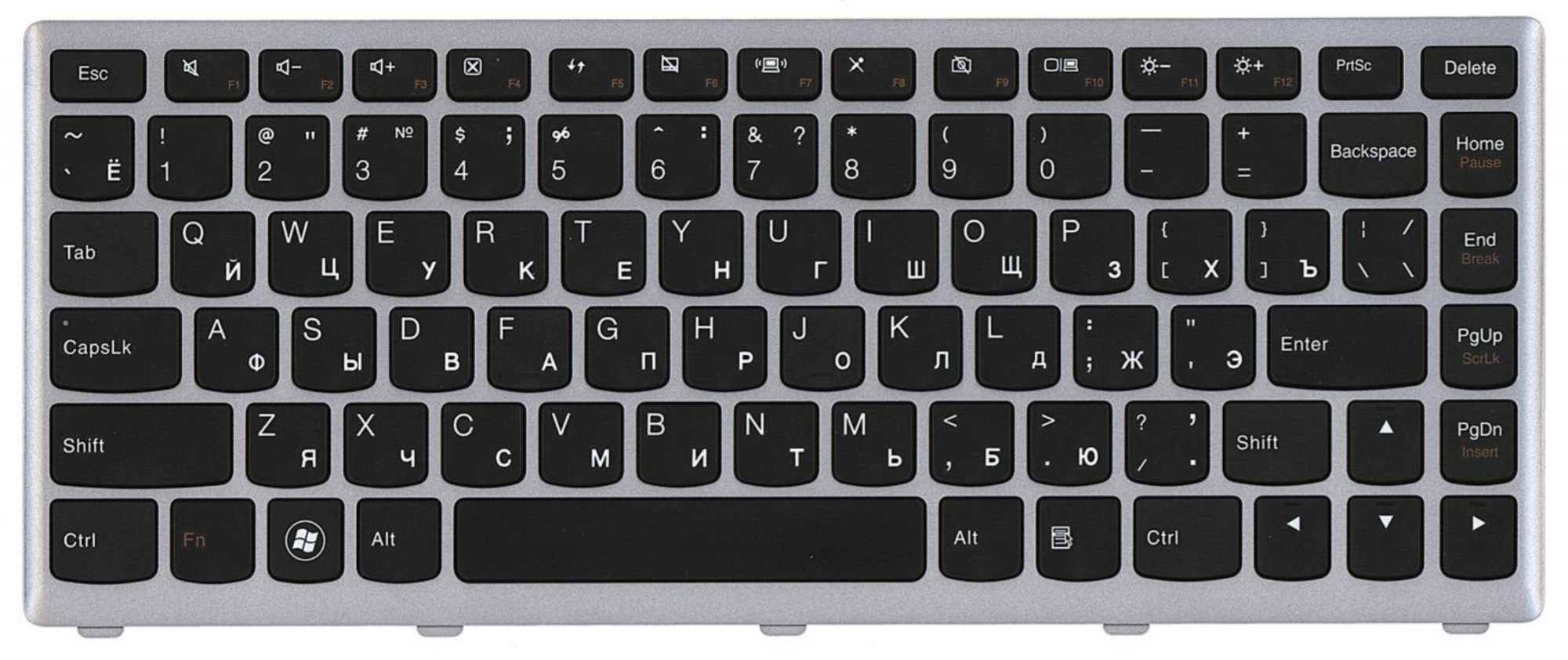 Клавиатура Lenovo IdeaPad U310 с серебристой рамкой, OEM